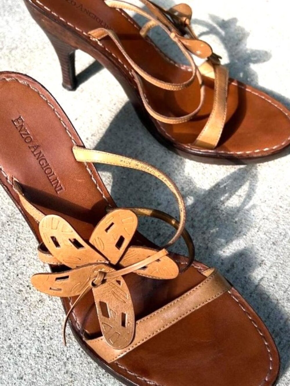 Enzo Angiolini Vintage Leather butterfly heeled sandals